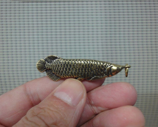 Brass Arowana Fish Charm Pendant - Lucky Feng Shui Jewelry & Keychain Accessory