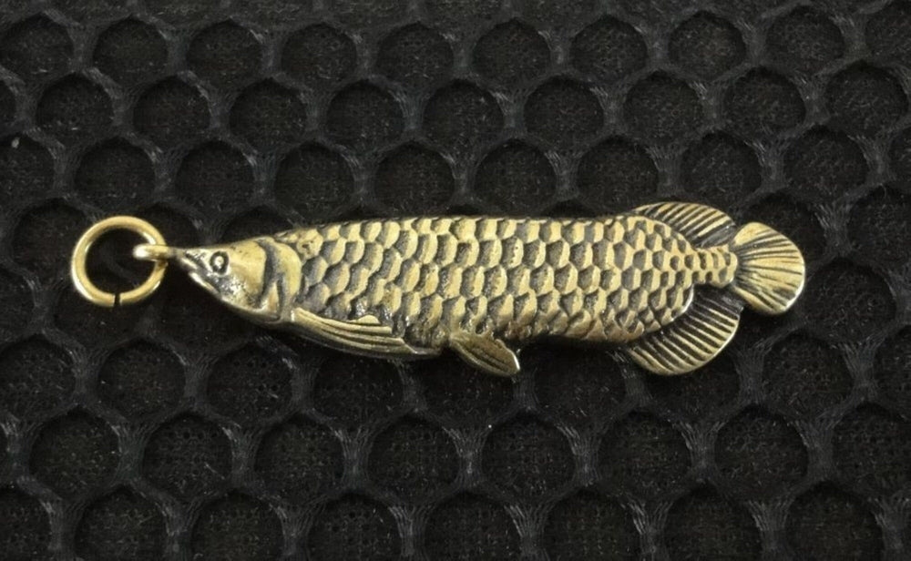 Brass Arowana Fish Charm Pendant - Lucky Feng Shui Jewelry & Keychain Accessory