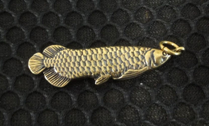 Brass Arowana Fish Charm Pendant - Lucky Feng Shui Jewelry & Keychain Accessory