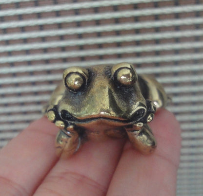 Solid Brass Thinking Frog Figurine Animal Statue for Home Decor