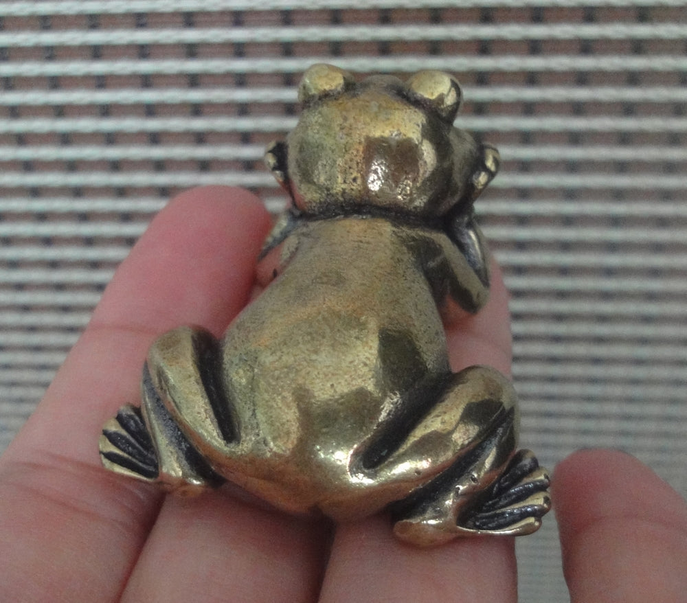 Solid Brass Thinking Frog Figurine Animal Statue for Home Decor
