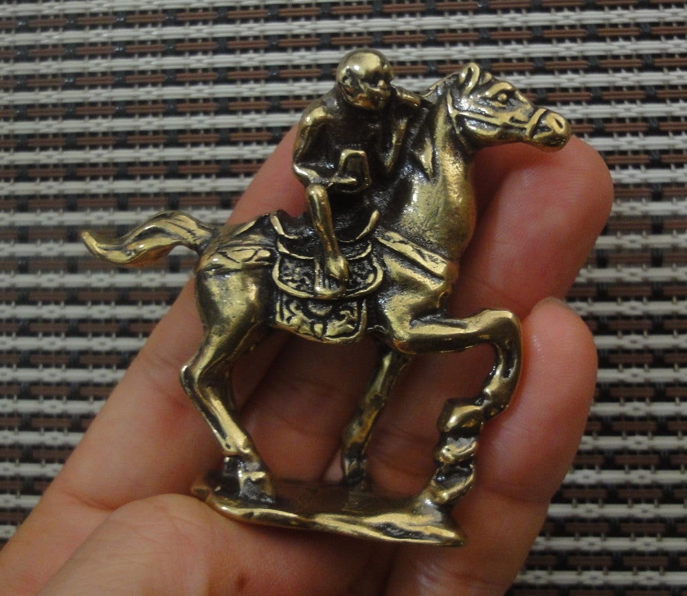 Solid Brass Monkey Riding Horse Figurine - Handcrafted Rustic for Home & Office Decor