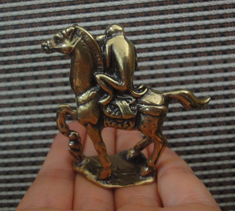 Solid Brass Monkey Riding Horse Figurine - Handcrafted Rustic for Home & Office Decor