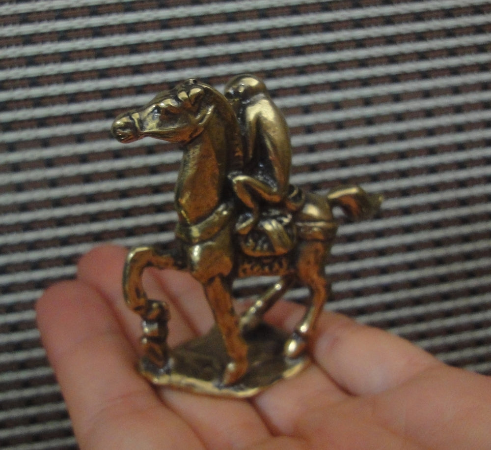 Solid Brass Monkey Riding Horse Figurine - Handcrafted Rustic for Home & Office Decor