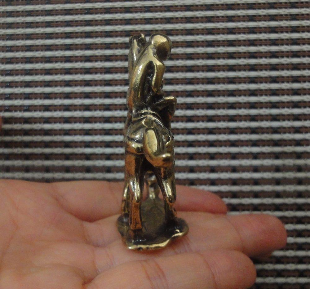 Solid Brass Monkey Riding Horse Figurine - Handcrafted Rustic for Home & Office Decor