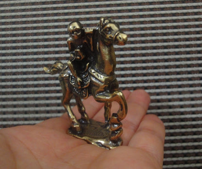Solid Brass Monkey Riding Horse Figurine - Handcrafted Rustic for Home & Office Decor