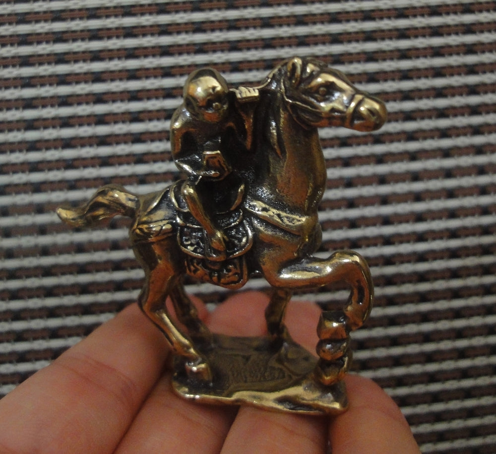 Solid Brass Monkey Riding Horse Figurine - Handcrafted Rustic for Home & Office Decor