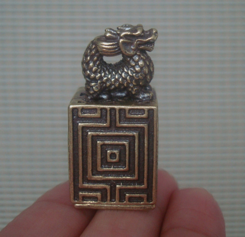 Vintage Brass Dragon Figurine Seal Ornament for Home Decor
