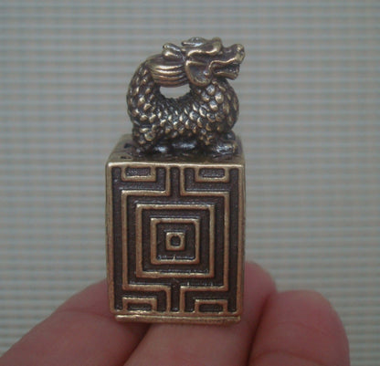 Vintage Brass Dragon Figurine Seal Ornament for Home Decor