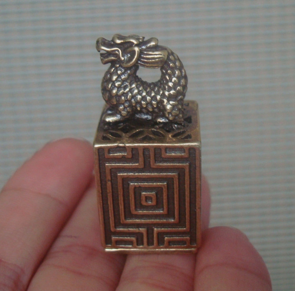 Vintage Brass Dragon Figurine Seal Ornament for Home Decor