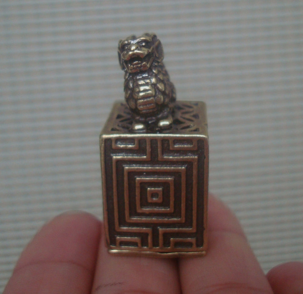 Vintage Brass Dragon Figurine Seal Ornament for Home Decor