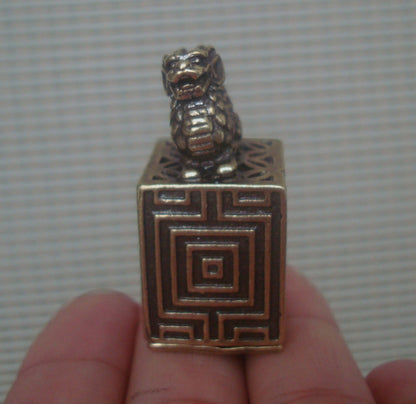 Vintage Brass Dragon Figurine Seal Ornament for Home Decor