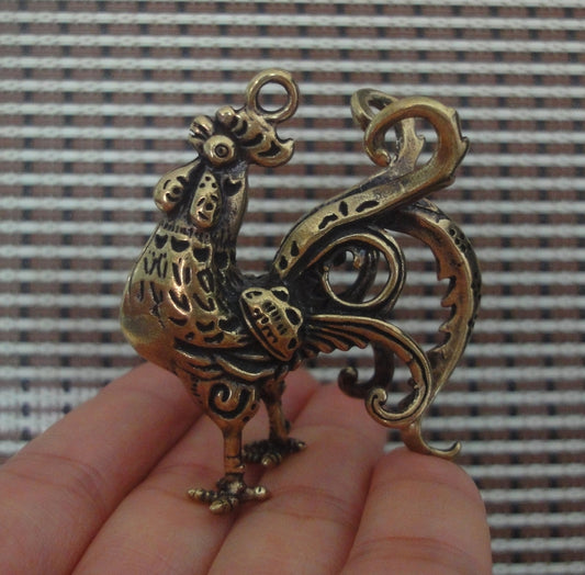 Solid Brass Copper Rooster Animal Figurine Statue Pendant Vintage Style