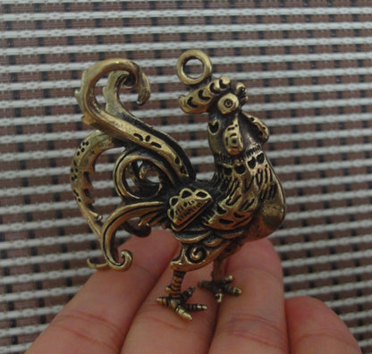 Solid Brass Copper Rooster Animal Figurine Statue Pendant Vintage Style