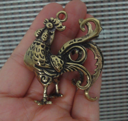 Solid Brass Copper Rooster Animal Figurine Statue Pendant Vintage Style