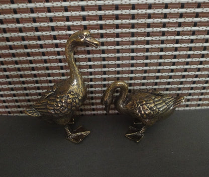 Pair of Vintage Solid Brass Gooses Couples Statues Wedding Gifts
