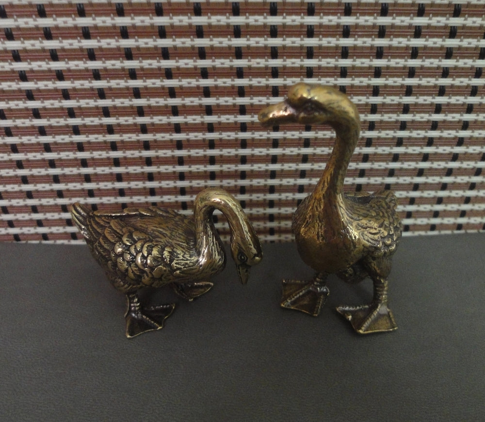 Pair of Vintage Solid Brass Gooses Couples Statues Wedding Gifts