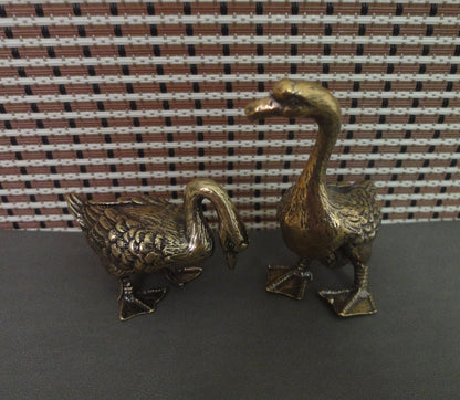 Pair of Vintage Solid Brass Gooses Couples Statues Wedding Gifts