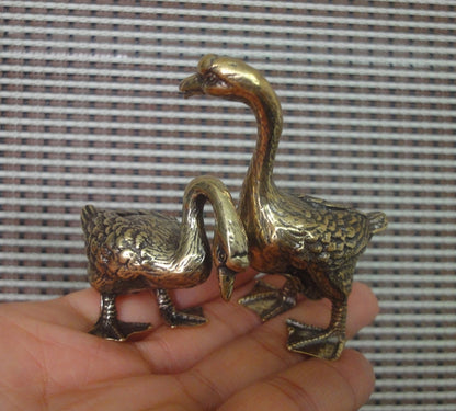Pair of Vintage Solid Brass Gooses Couples Statues Wedding Gifts