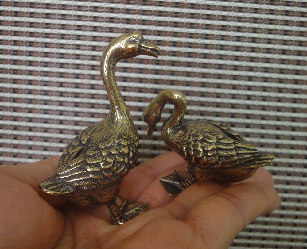 Pair of Vintage Solid Brass Gooses Couples Statues Wedding Gifts