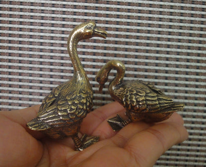 Pair of Vintage Solid Brass Gooses Couples Statues Wedding Gifts