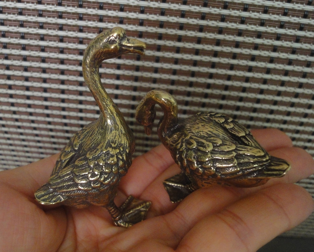 Pair of Vintage Solid Brass Gooses Couples Statues Wedding Gifts