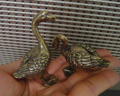 Pair of Vintage Solid Brass Gooses Couples Statues Wedding Gifts