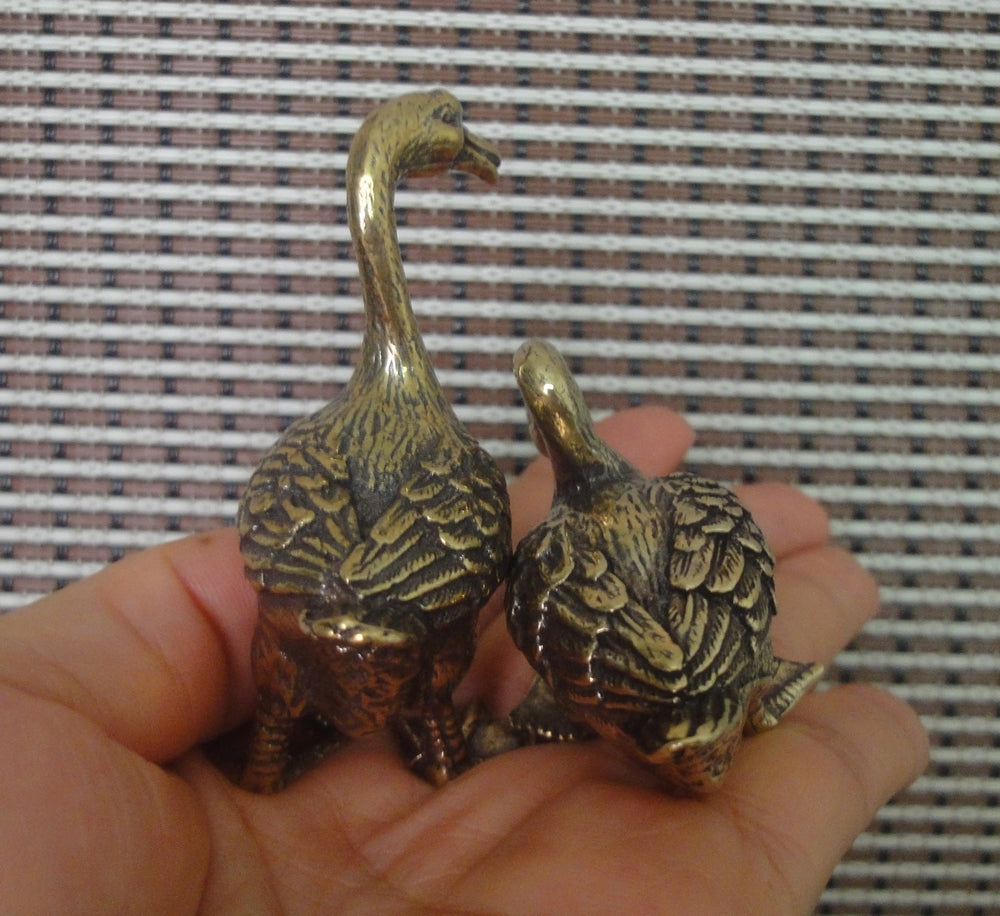 Pair of Vintage Solid Brass Gooses Couples Statues Wedding Gifts