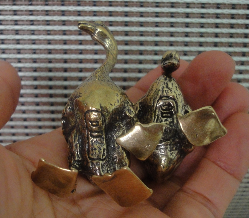 Pair of Vintage Solid Brass Gooses Couples Statues Wedding Gifts