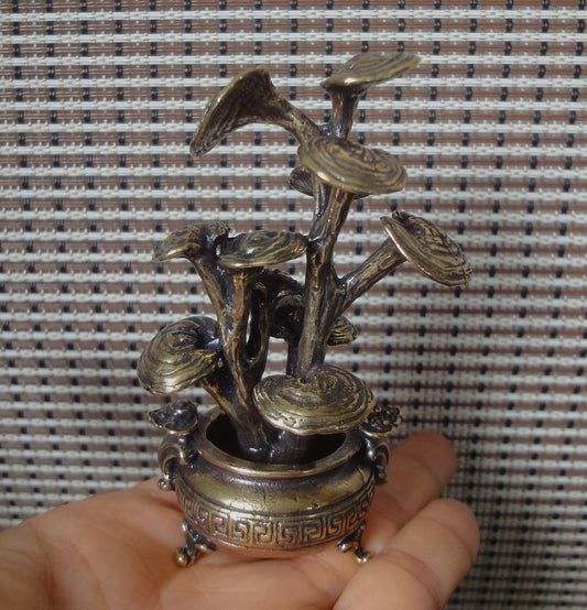 Vintage Brass Auspicious Lingzhi Bonsai Ornament for Home Decor