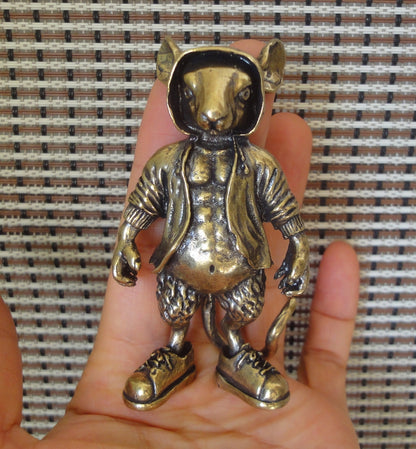 Solid Brass Street-Style Mouse Figurine Vintage Animal Ornament