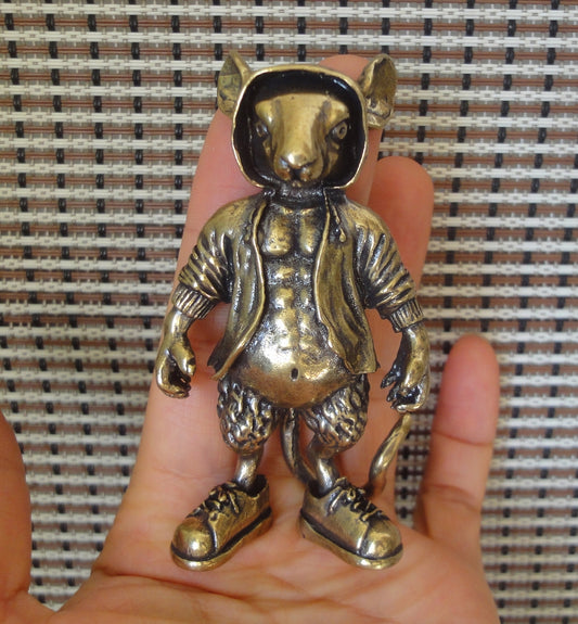 Solid Brass Street-Style Mouse Figurine Vintage Animal Ornament