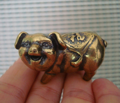Solid Brass Pig Figurine Toy Gift : Vintage Style Home Decor