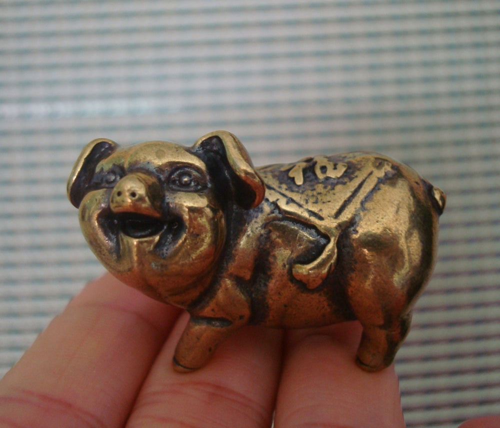 Solid Brass Pig Figurine Toy Gift : Vintage Style Home Decor