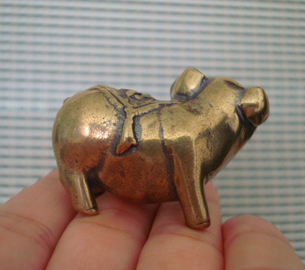 Solid Brass Pig Figurine Toy Gift : Vintage Style Home Decor