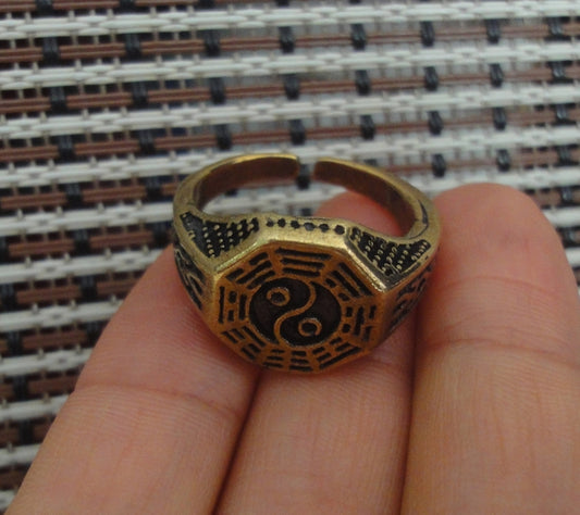 Vintage Style Brass TaiChi Adjustable Open Ring (US size 6-7)