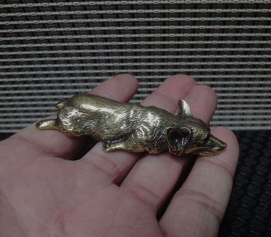 Solid Brass Sleeping Corgi Dog Figurine Statue Paperweight Home Decor