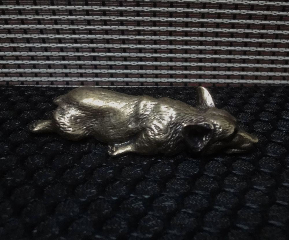 Solid Brass Sleeping Corgi Dog Figurine Statue Paperweight Home Decor