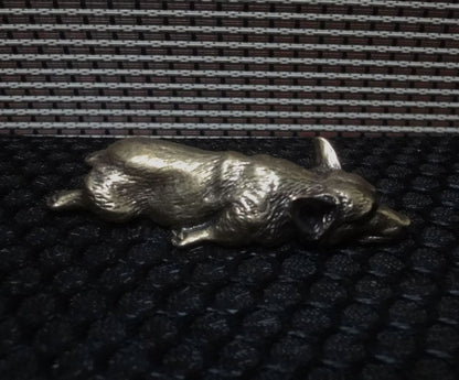 Solid Brass Sleeping Corgi Dog Figurine Statue Paperweight Home Decor