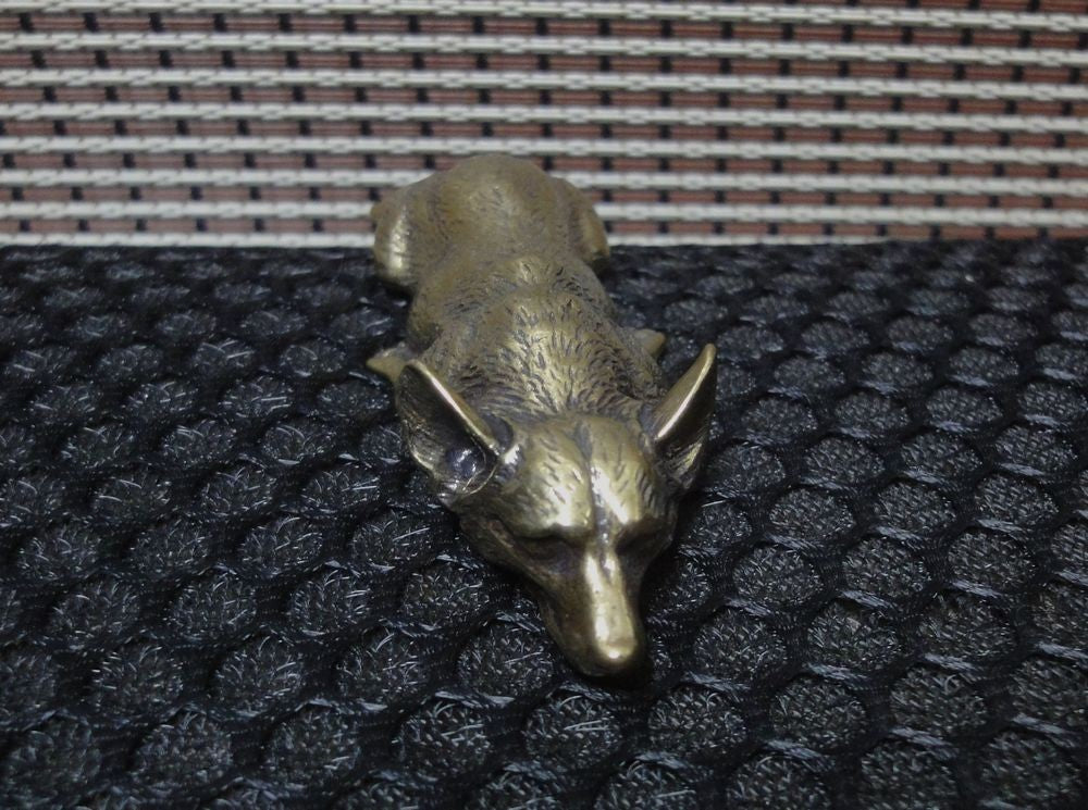 Solid Brass Sleeping Corgi Dog Figurine Statue Paperweight Home Decor