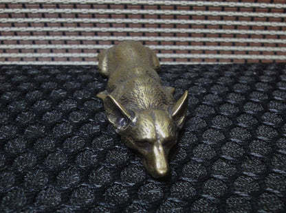Solid Brass Sleeping Corgi Dog Figurine Statue Paperweight Home Decor