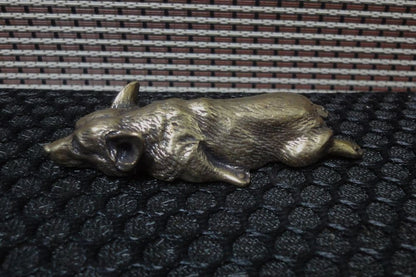 Solid Brass Sleeping Corgi Dog Figurine Statue Paperweight Home Decor