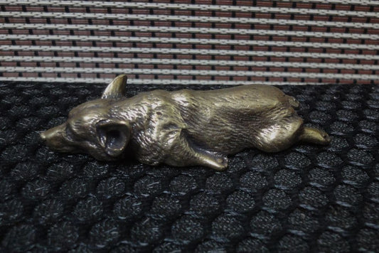 Solid Brass Sleeping Corgi Dog Figurine Statue Paperweight Home Decor