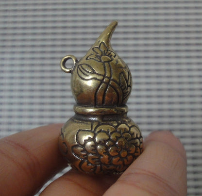 Vintage Brass Lotus Gourd Charm Pendant for Home and Bags Ornaments