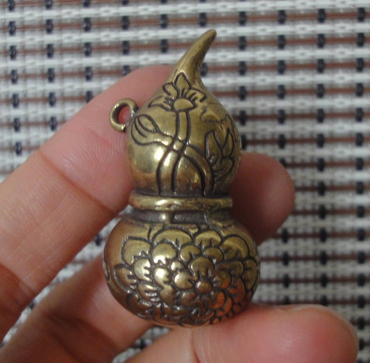 Vintage Brass Lotus Gourd Charm Pendant for Home and Bags Ornaments