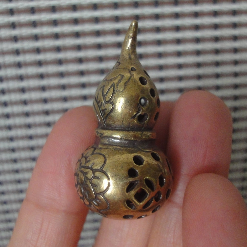 Vintage Brass Lotus Gourd Charm Pendant for Home and Bags Ornaments