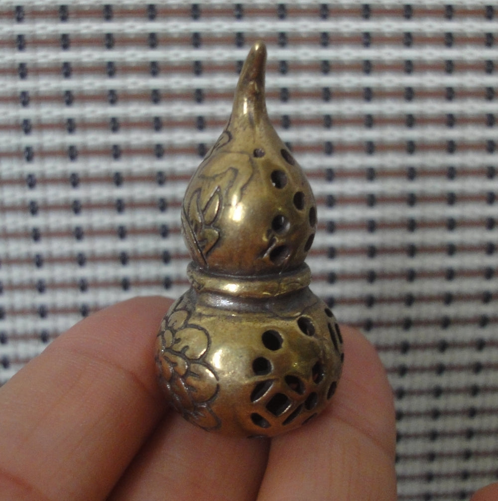 Vintage Brass Lotus Gourd Charm Pendant for Home and Bags Ornaments