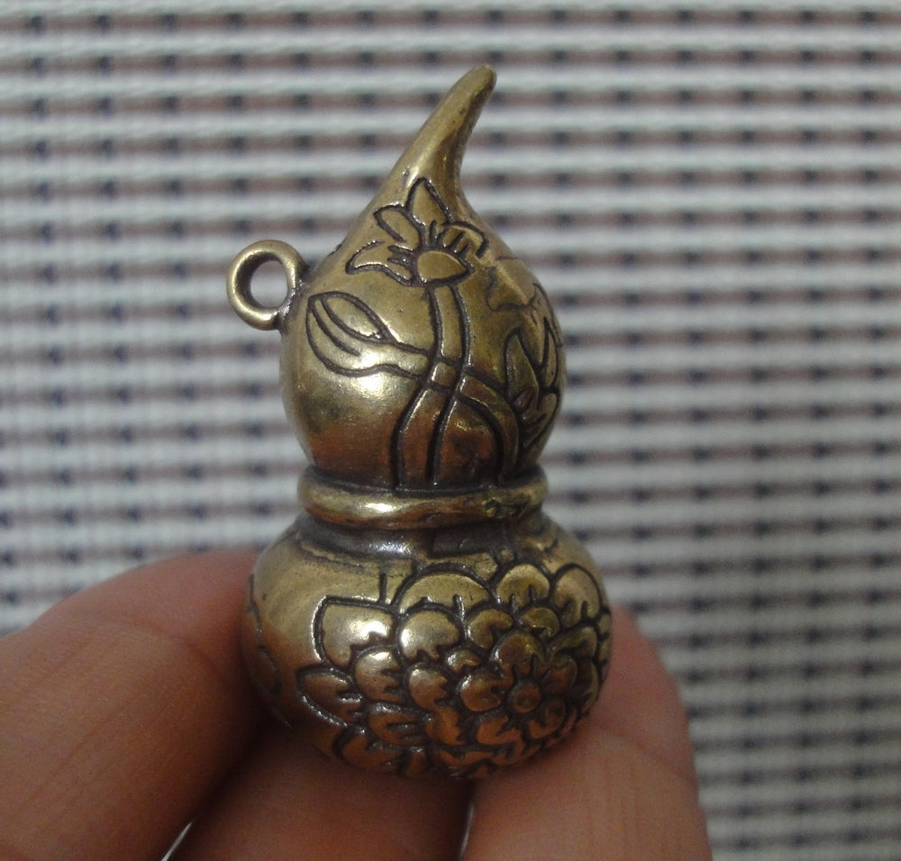 Vintage Brass Lotus Gourd Charm Pendant for Home and Bags Ornaments