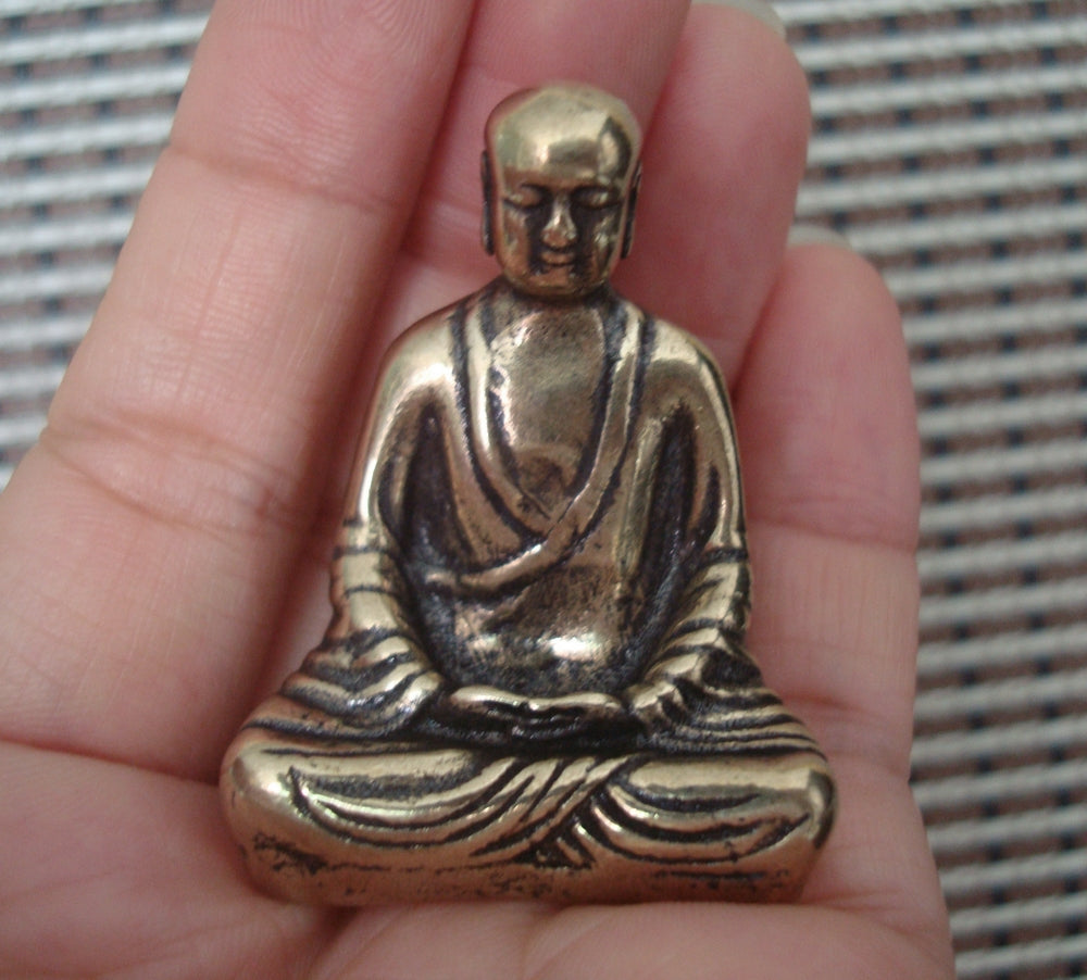 Solid Brass Buddha Seated Figurine Vintage Style Statue for Home Desk Decor