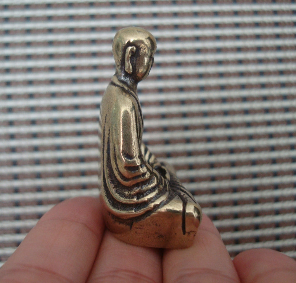 Solid Brass Buddha Seated Figurine Vintage Style Statue for Home Desk Decor